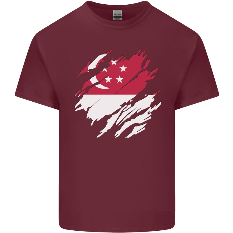 Torn Singapore Flag Singaporean Day Football Mens Cotton T-Shirt Tee Top Maroon