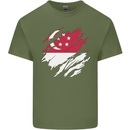 Torn Singapore Flag Singaporean Day Football Mens Cotton T-Shirt Tee Top Military Green