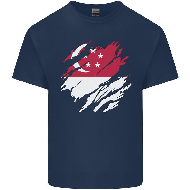 Torn Singapore Flag Singaporean Day Football Mens Cotton T-Shirt Tee Top Navy Blue