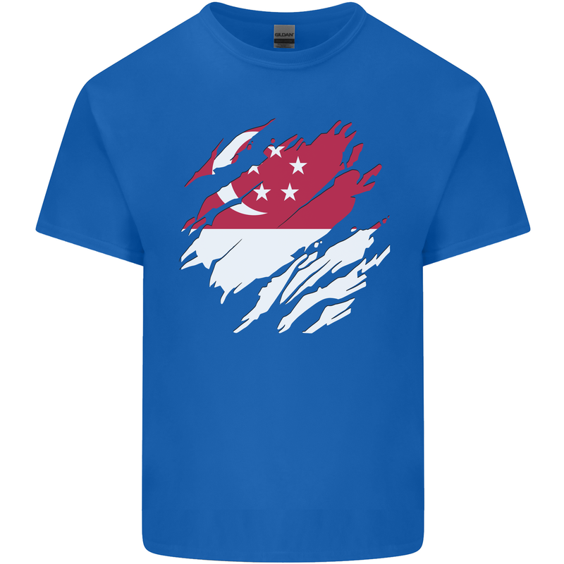 Torn Singapore Flag Singaporean Day Football Mens Cotton T-Shirt Tee Top Royal Blue