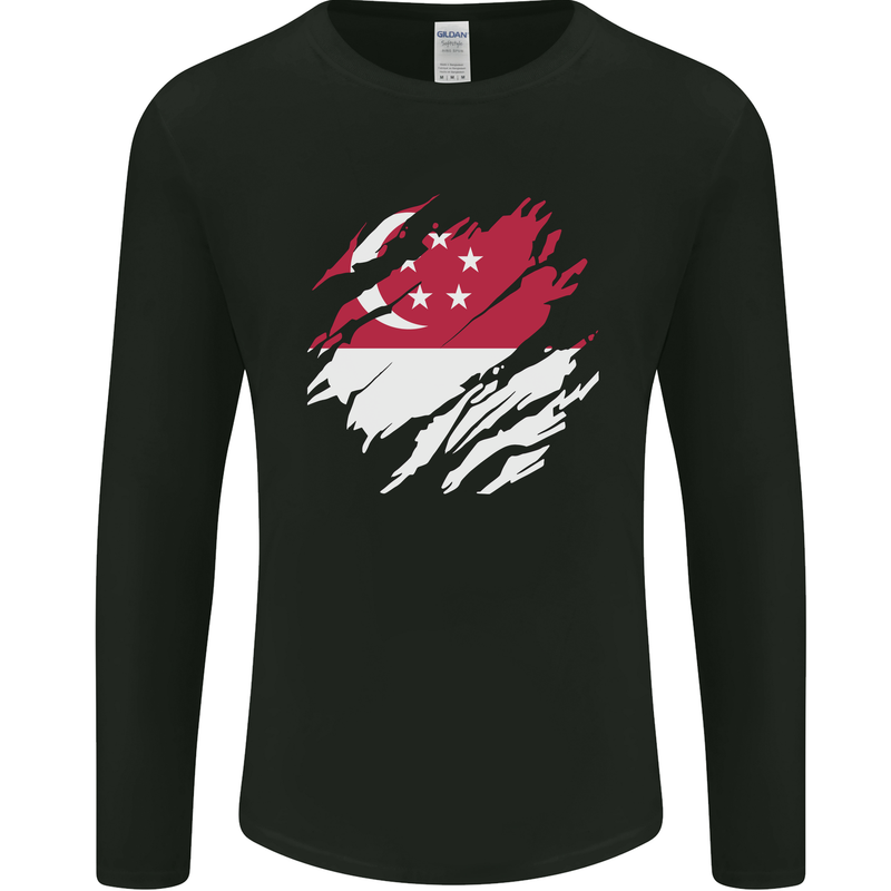 Torn Singapore Flag Singaporean Day Football Mens Long Sleeve T-Shirt Black