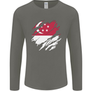 Torn Singapore Flag Singaporean Day Football Mens Long Sleeve T-Shirt Charcoal