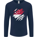 Torn Singapore Flag Singaporean Day Football Mens Long Sleeve T-Shirt Navy Blue