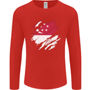 Torn Singapore Flag Singaporean Day Football Mens Long Sleeve T-Shirt Red