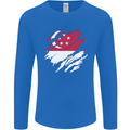 Torn Singapore Flag Singaporean Day Football Mens Long Sleeve T-Shirt Royal Blue