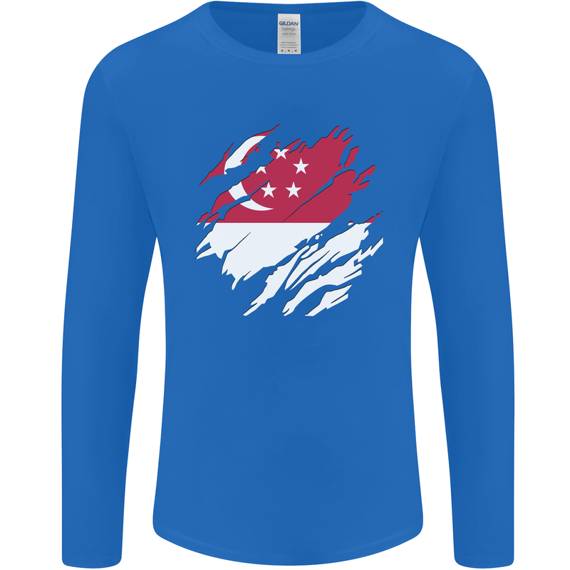 Torn Singapore Flag Singaporean Day Football Mens Long Sleeve T-Shirt Royal Blue
