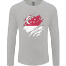 Torn Singapore Flag Singaporean Day Football Mens Long Sleeve T-Shirt Sports Grey