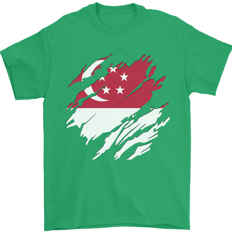 Torn Singapore Flag Singaporean Day Football Mens T-Shirt 100% Cotton Irish Green