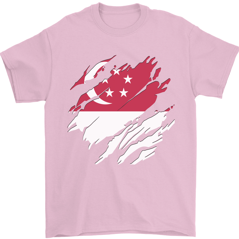 Torn Singapore Flag Singaporean Day Football Mens T-Shirt 100% Cotton Light Pink