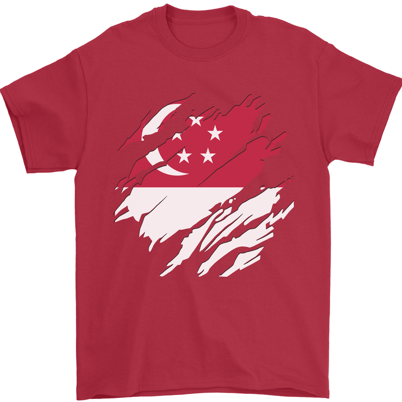 Torn Singapore Flag Singaporean Day Football Mens T-Shirt 100% Cotton Red