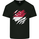 Torn Singapore Flag Singaporean Day Football Mens V-Neck Cotton T-Shirt Black