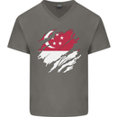 Torn Singapore Flag Singaporean Day Football Mens V-Neck Cotton T-Shirt Charcoal