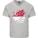 Torn Singapore Flag Singaporean Day Football Mens V-Neck Cotton T-Shirt Sports Grey
