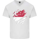 Torn Singapore Flag Singaporean Day Football Mens V-Neck Cotton T-Shirt White