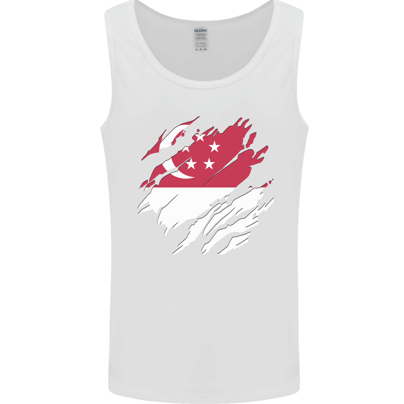Torn Singapore Flag Singaporean Day Football Mens Vest Tank Top White
