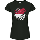 Torn Singapore Flag Singaporean Day Football Womens Petite Cut T-Shirt Black
