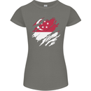 Torn Singapore Flag Singaporean Day Football Womens Petite Cut T-Shirt Charcoal