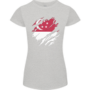 Torn Singapore Flag Singaporean Day Football Womens Petite Cut T-Shirt Sports Grey