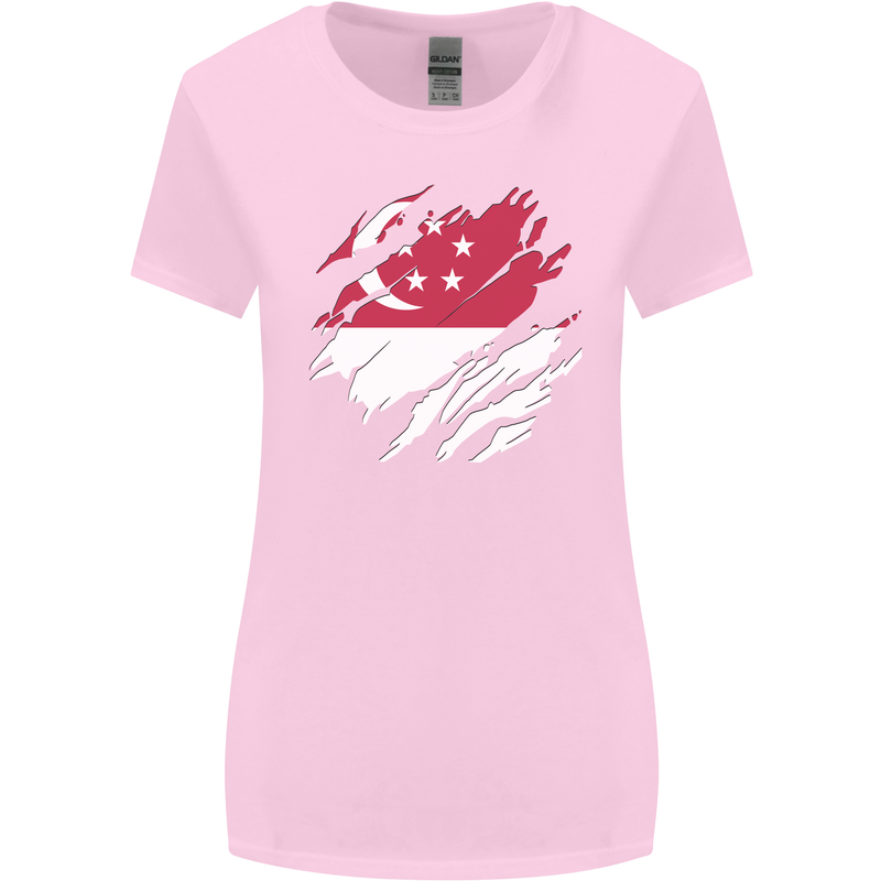 Torn Singapore Flag Singaporean Day Football Womens Wider Cut T-Shirt Light Pink