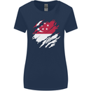 Torn Singapore Flag Singaporean Day Football Womens Wider Cut T-Shirt Navy Blue