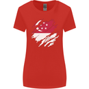 Torn Singapore Flag Singaporean Day Football Womens Wider Cut T-Shirt Red