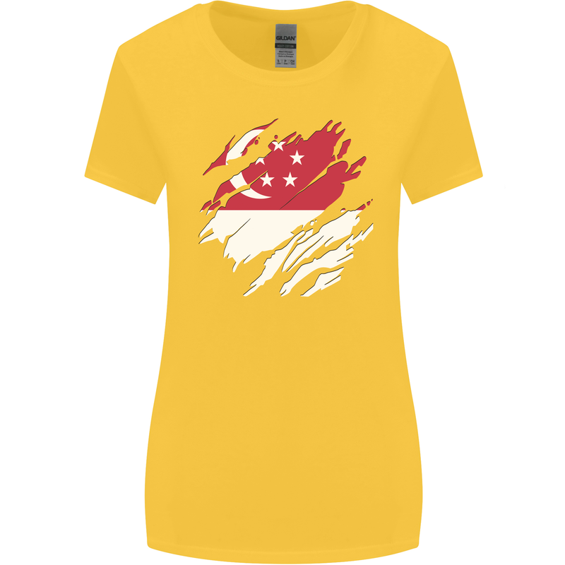 Torn Singapore Flag Singaporean Day Football Womens Wider Cut T-Shirt Yellow