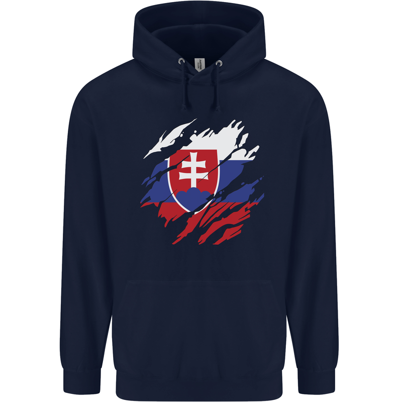 Torn Slovakia Flag Slovakia Day Football Childrens Kids Hoodie Navy Blue