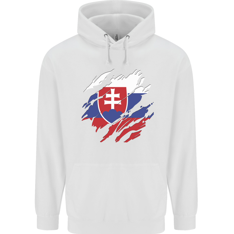 Torn Slovakia Flag Slovakia Day Football Mens 80% Cotton Hoodie White