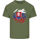 Torn Slovakia Flag Slovakia Day Football Mens Cotton T-Shirt Tee Top Military Green