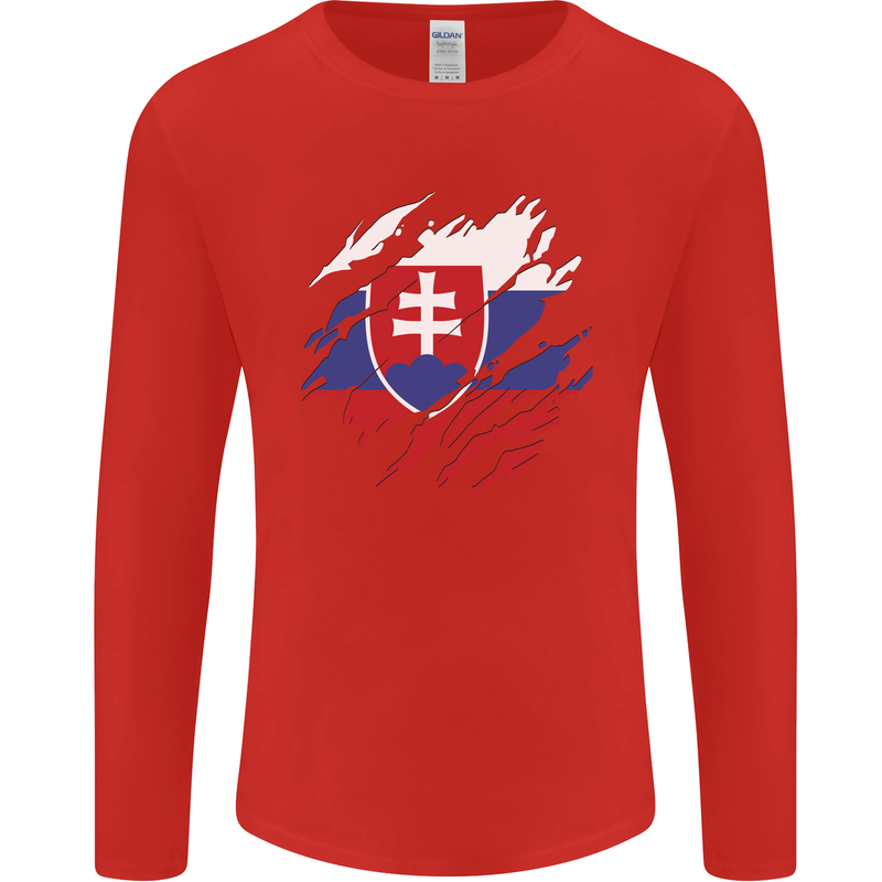 Torn Slovakia Flag Slovakia Day Football Mens Long Sleeve T-Shirt Red