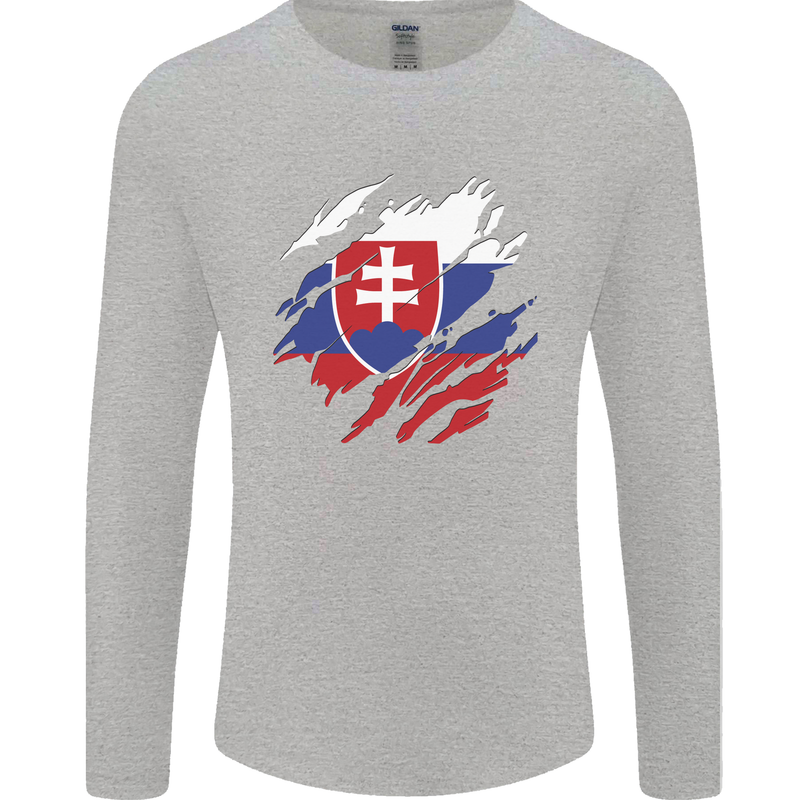 Torn Slovakia Flag Slovakia Day Football Mens Long Sleeve T-Shirt Sports Grey