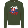 Torn Slovakia Flag Slovakia Day Football Mens Sweatshirt Jumper Forest Green