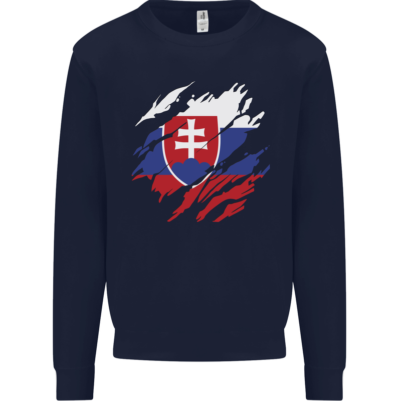 Torn Slovakia Flag Slovakia Day Football Mens Sweatshirt Jumper Navy Blue