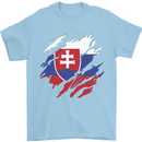 Torn Slovakia Flag Slovakia Day Football Mens T-Shirt 100% Cotton Light Blue