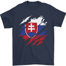 Torn Slovakia Flag Slovakia Day Football Mens T-Shirt 100% Cotton Navy Blue