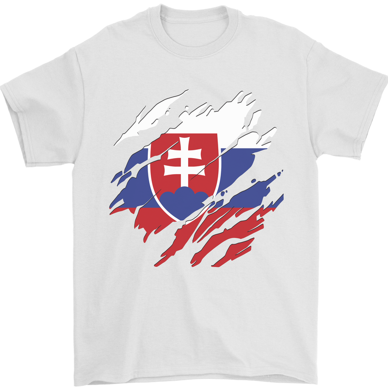 Torn Slovakia Flag Slovakia Day Football Mens T-Shirt 100% Cotton White