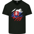 Torn Slovakia Flag Slovakia Day Football Mens V-Neck Cotton T-Shirt Black