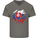 Torn Slovakia Flag Slovakia Day Football Mens V-Neck Cotton T-Shirt Charcoal