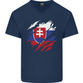 Torn Slovakia Flag Slovakia Day Football Mens V-Neck Cotton T-Shirt Navy Blue