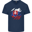 Torn Slovakia Flag Slovakia Day Football Mens V-Neck Cotton T-Shirt Navy Blue