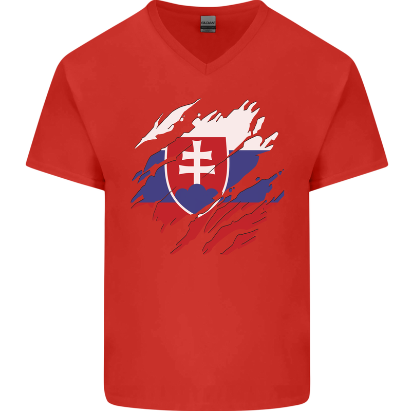 Torn Slovakia Flag Slovakia Day Football Mens V-Neck Cotton T-Shirt Red
