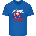 Torn Slovakia Flag Slovakia Day Football Mens V-Neck Cotton T-Shirt Royal Blue