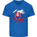 Torn Slovakia Flag Slovakia Day Football Mens V-Neck Cotton T-Shirt Royal Blue