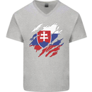 Torn Slovakia Flag Slovakia Day Football Mens V-Neck Cotton T-Shirt Sports Grey