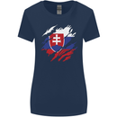 Torn Slovakia Flag Slovakia Day Football Womens Wider Cut T-Shirt Navy Blue