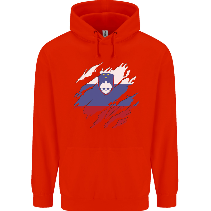Torn Slovenia Flag Slovenian Day Football Childrens Kids Hoodie Bright Red