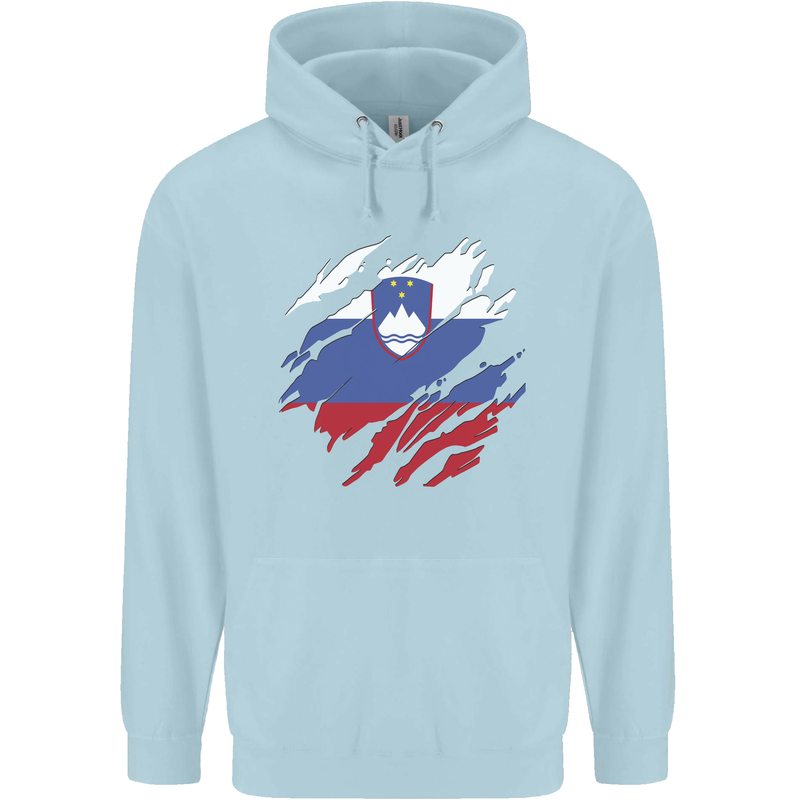 Torn Slovenia Flag Slovenian Day Football Childrens Kids Hoodie Light Blue