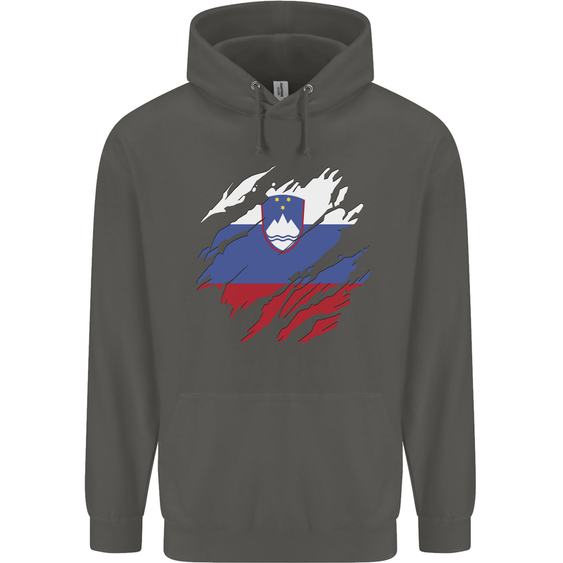 Torn Slovenia Flag Slovenian Day Football Childrens Kids Hoodie Storm Grey