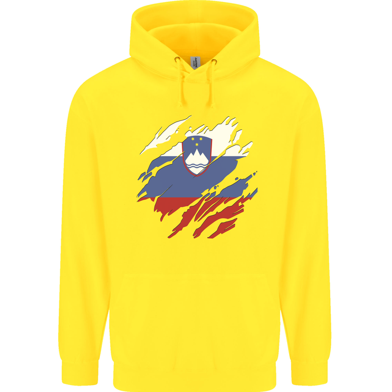 Torn Slovenia Flag Slovenian Day Football Childrens Kids Hoodie Yellow