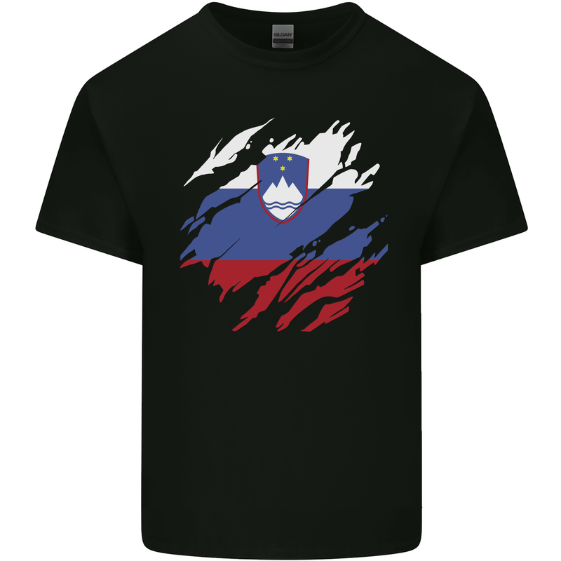 Torn Slovenia Flag Slovenian Day Football Kids T-Shirt Childrens Black